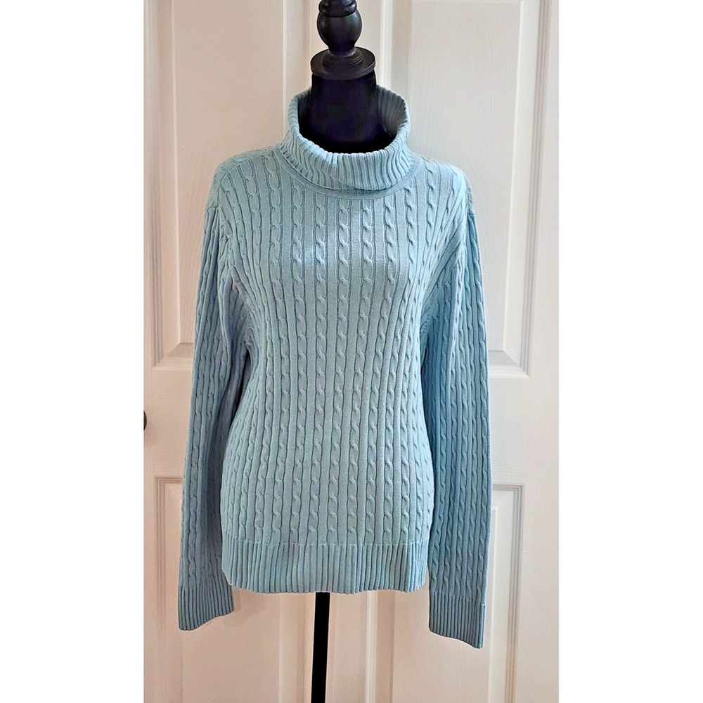 Jeanne Pierre L/S Cable Knit 100% Cotton Sweater in Blue Size XL